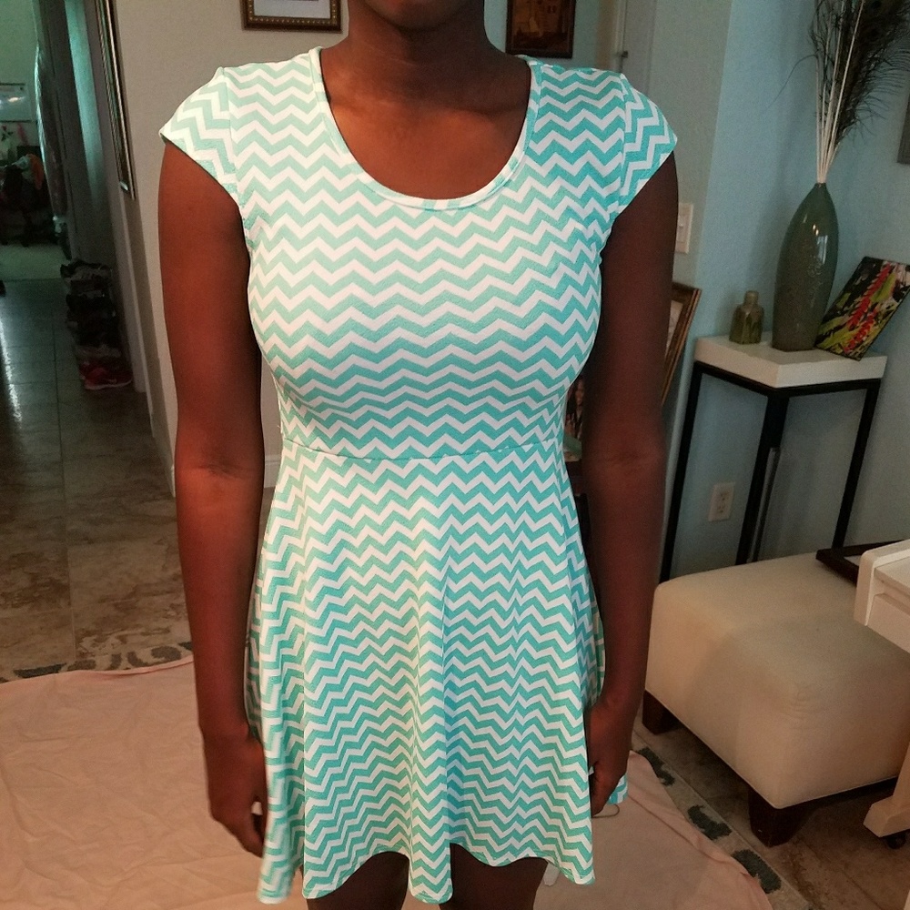 Mint green and white chevron dress